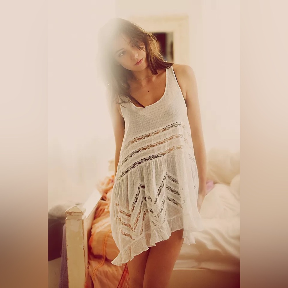 Free People Trapeze Lace Cream Lace Dress
